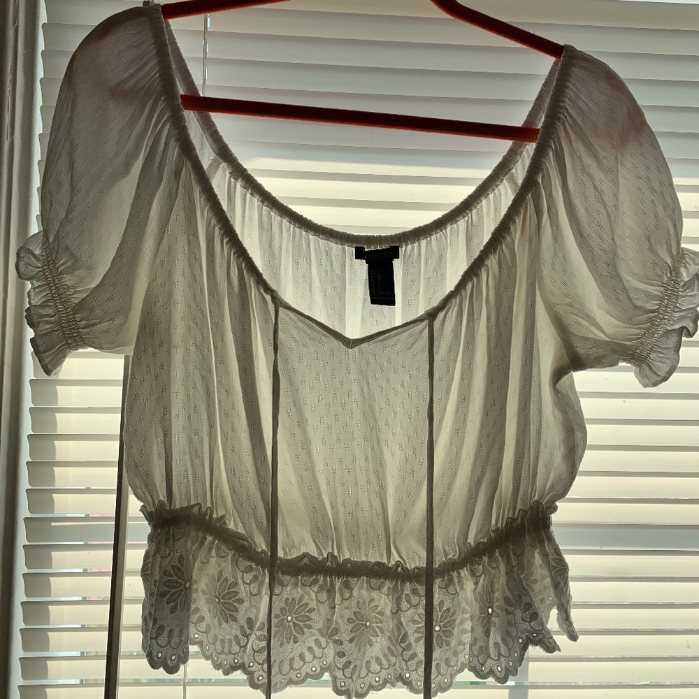 Forever 21 White Crop Peasant Top